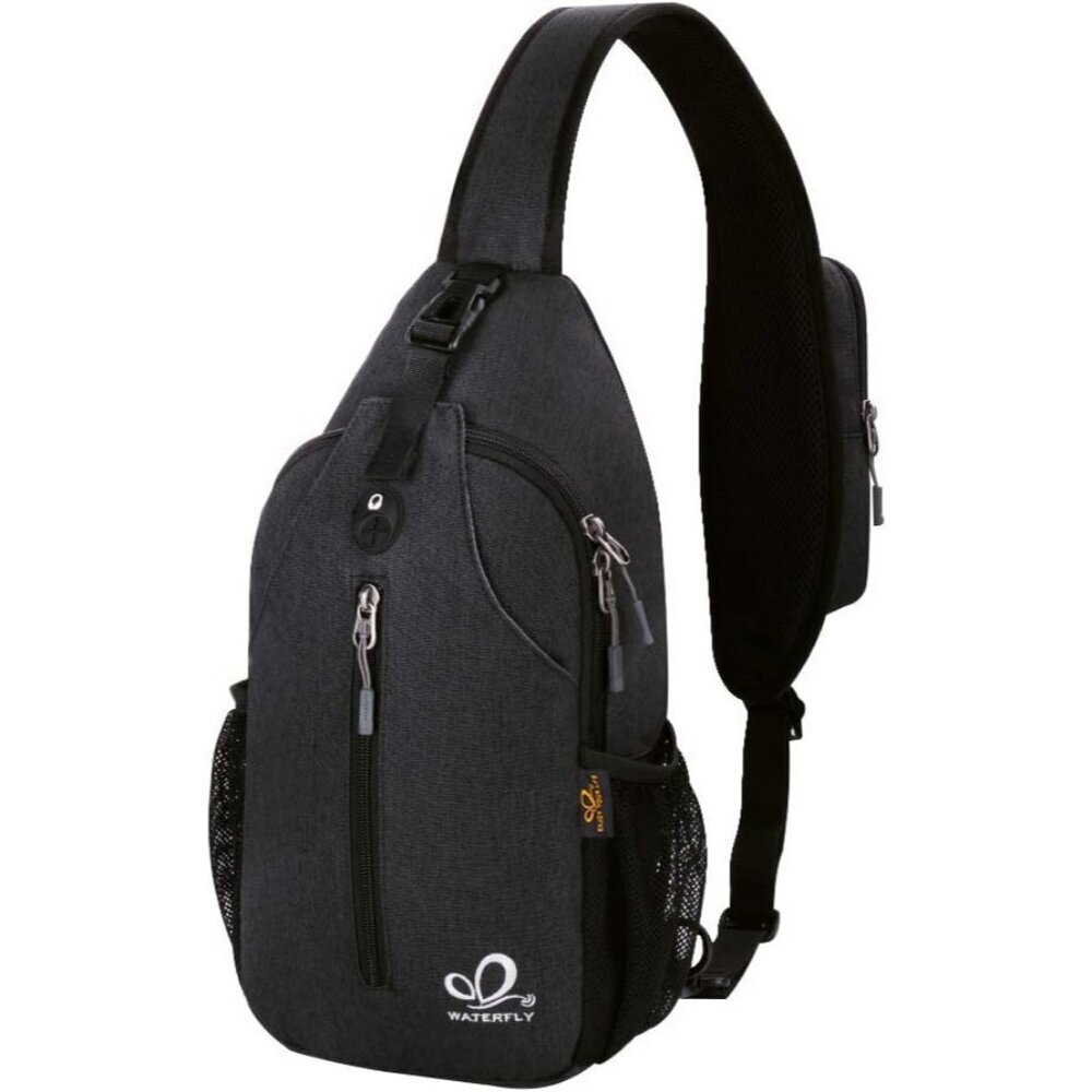 Men Black Crossbody Sling Backpack Sling Bag Travel Hiking Chest Bag Daypack